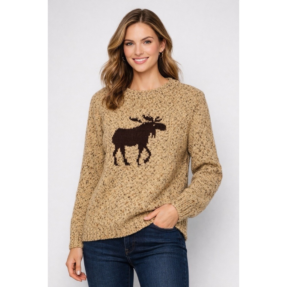 Coldwater Creek Moose Sweater Womens‎ S Made in Canada Wool Blend Lodge